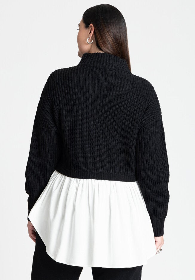 Twofer Skirted Sweater, BLACK AND SOFT WHITE, on-hover image number null