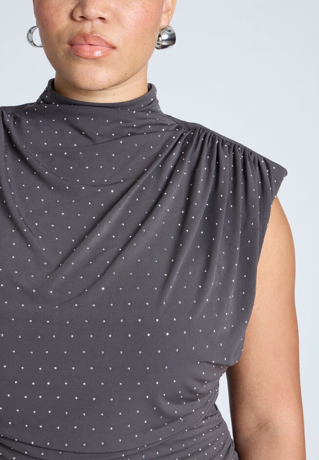 Draped Neck Rhinestone Mini Dress, SILVER, alternate image number null