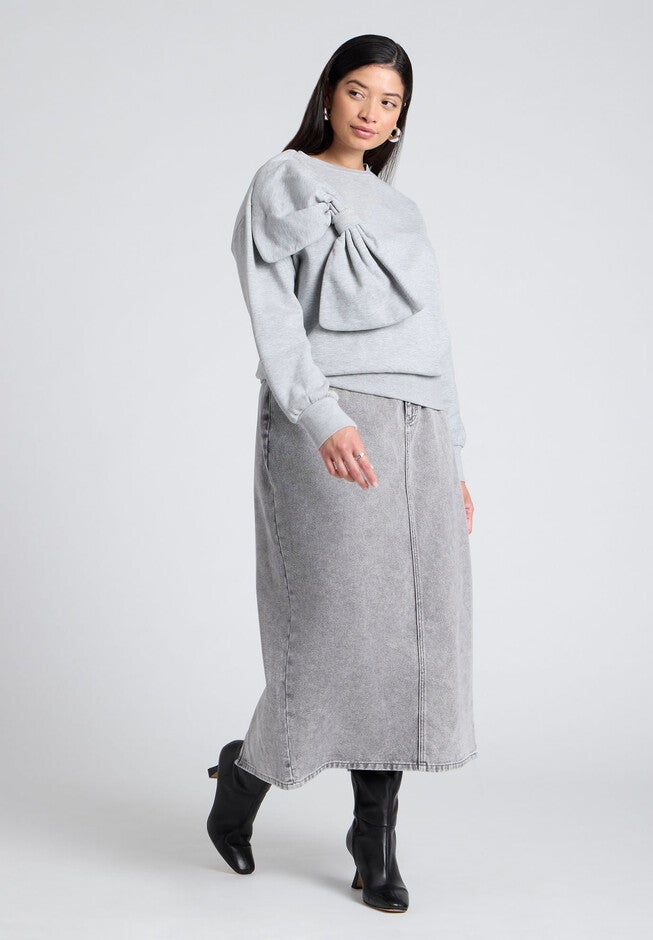 Dramatic Bow Sweatshirt, GRAY, alternate image number null
