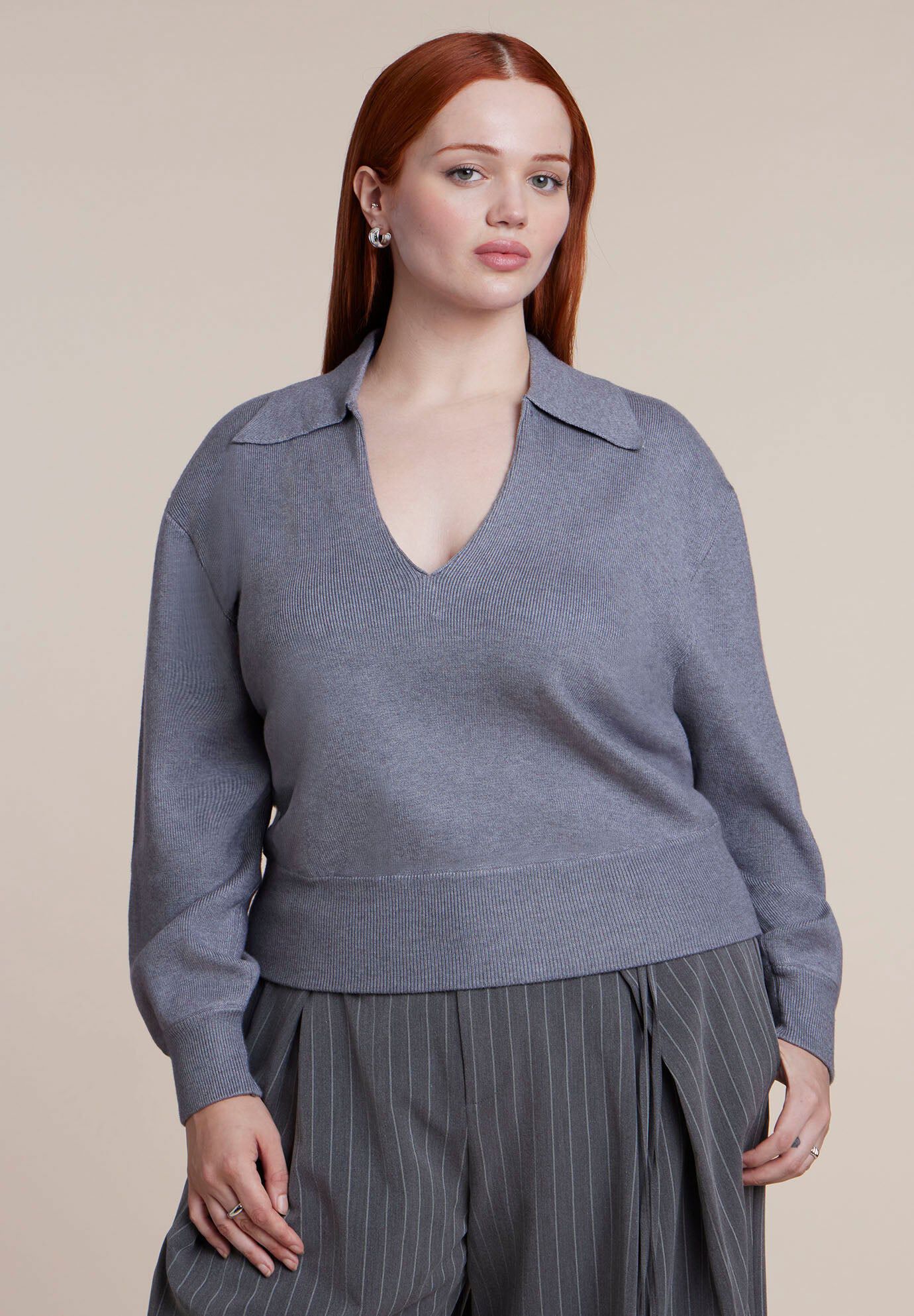 V-Neck Collared Sweater