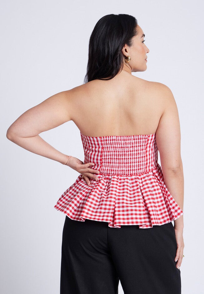 Gingham Peplum Top, SPRING GINGHAM RED, alternate image number null
