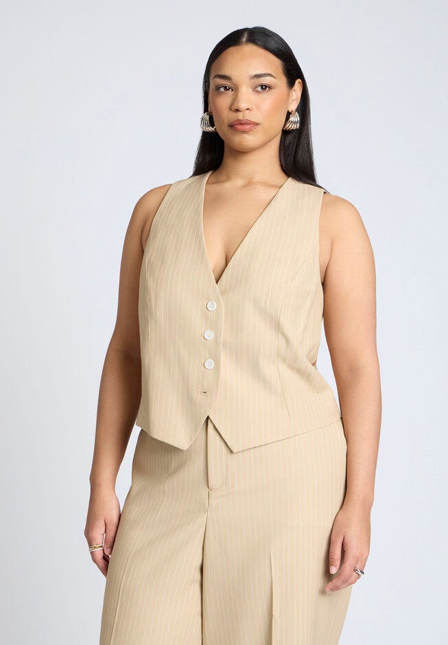 Pinstripe Suit Vest, TAN WHITE STRIPE, hi-res image number null