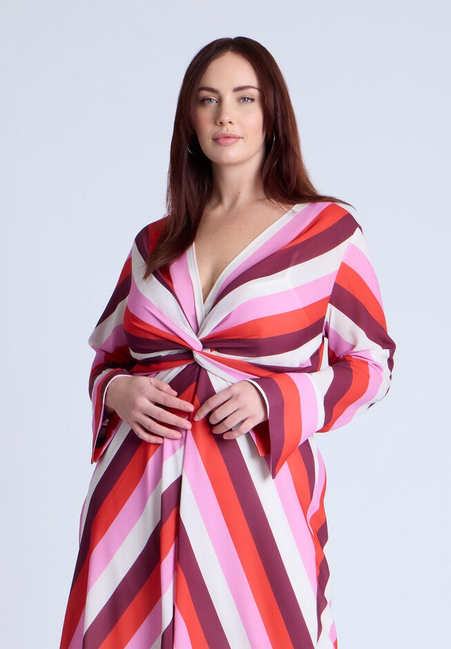 Twist Bodice Stripe Midi Dress, POWER STRIPE, alternate image number null