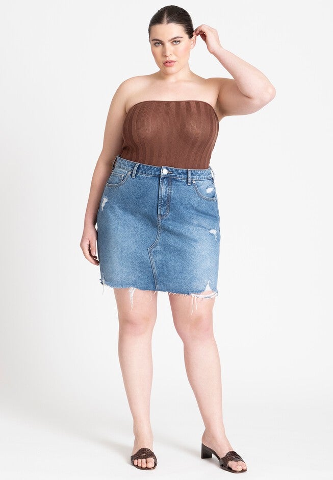 Distressed Denim Mini Skirt, MEDIUM WASH, hi-res image number null