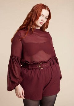 Sheer Balloon Sleeve Blouse