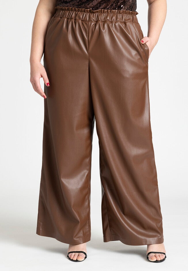 Wide Leg Leather Pants, POTTING SOIL, on-hover image number null