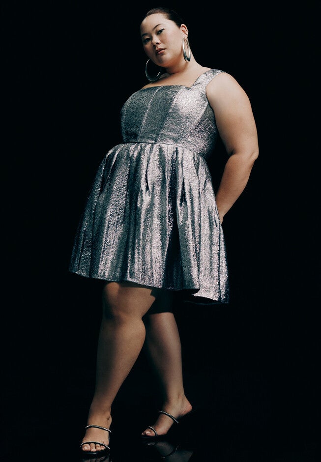 Corset Bodice Flare Mini Dress, SILVER, hi-res image number null