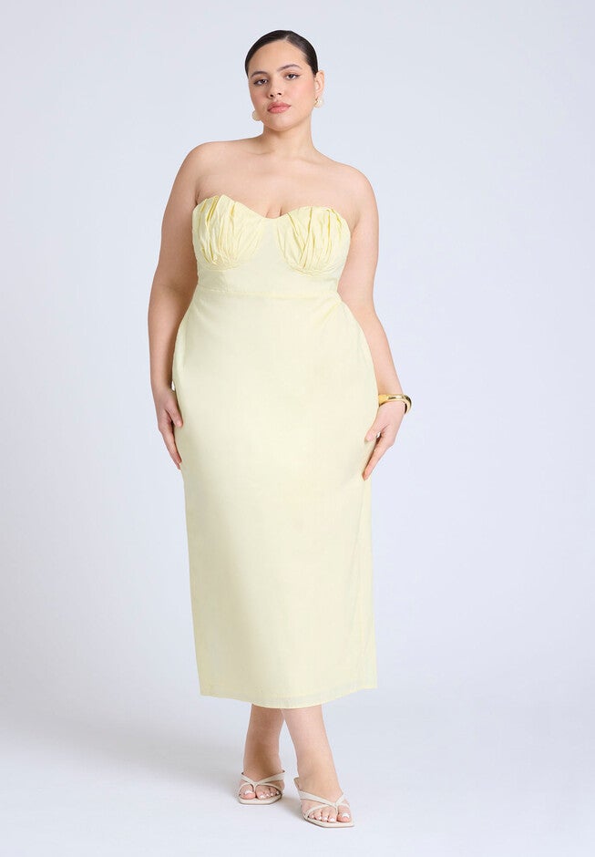 Cup Detail Poplin Column Dress , LEMON ICING, on-hover image number null