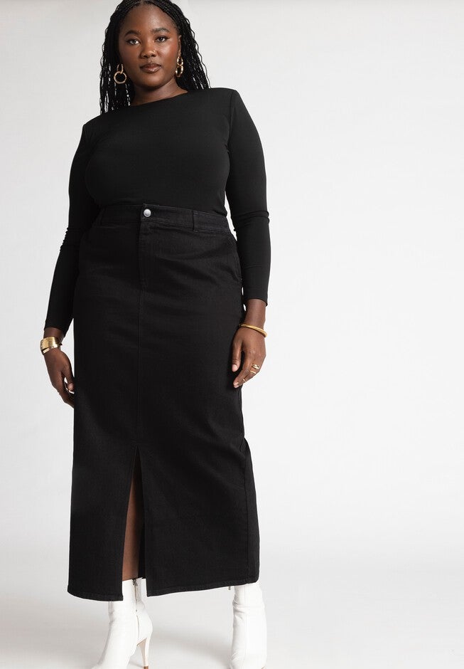 Denim Maxi Skirt, BLACK, hi-res image number null