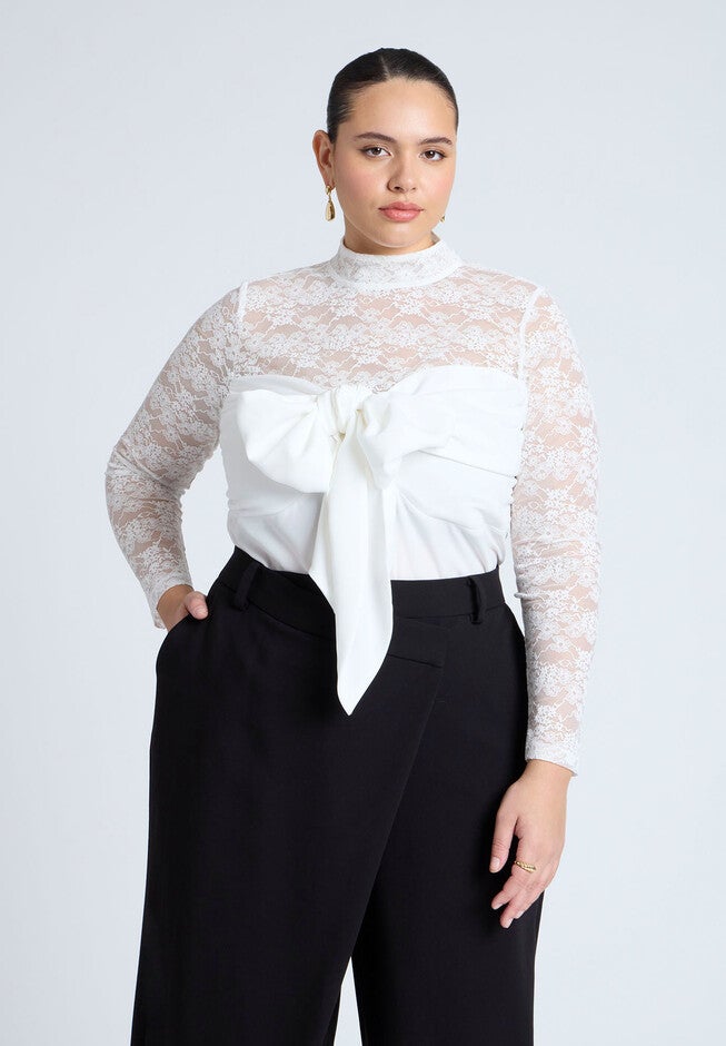 Bow Bodice Lace Top, BRIGHT WHITE, on-hover image number null