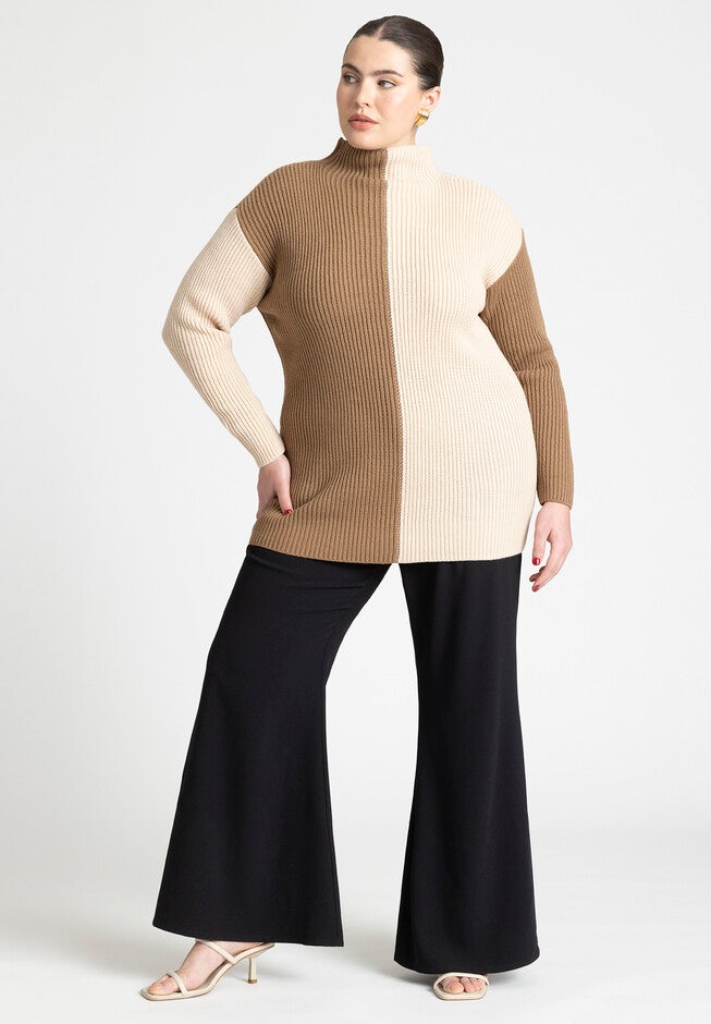 Mock Neck Colorblock Sweater, SMOKE GRAY COCA MOCH, alternate image number null