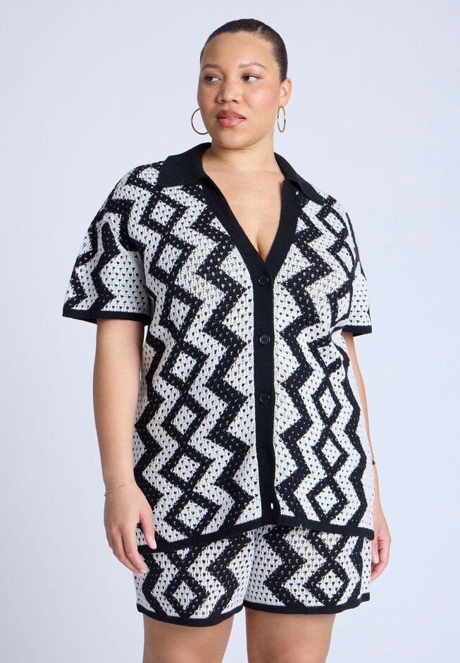Oversized Crochet Button Up, ZIGZAG CROCHET, on-hover image number null