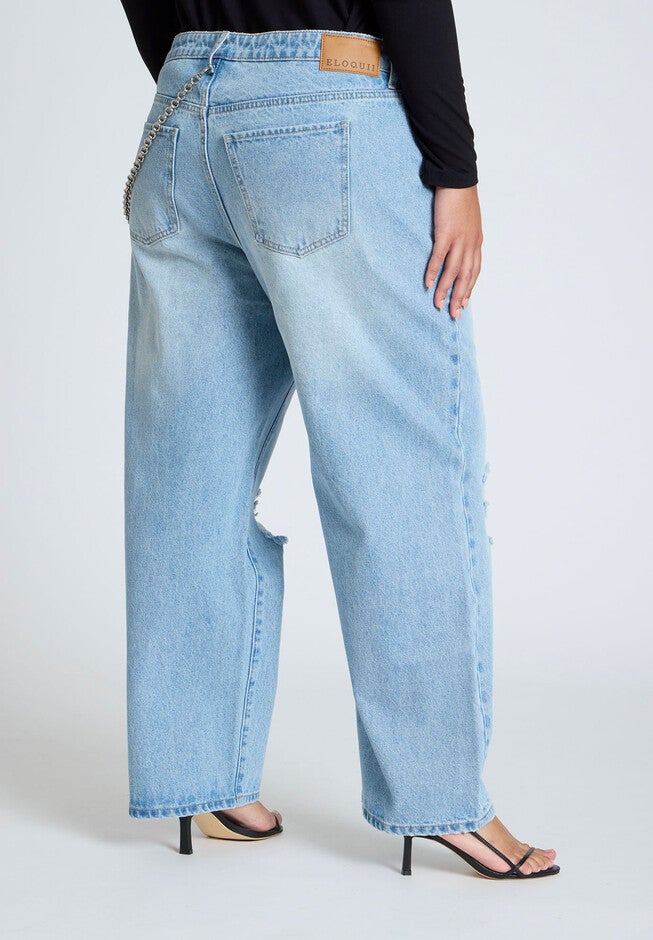 The Loose Jean With Chain, LIGHT WASH, on-hover image number null