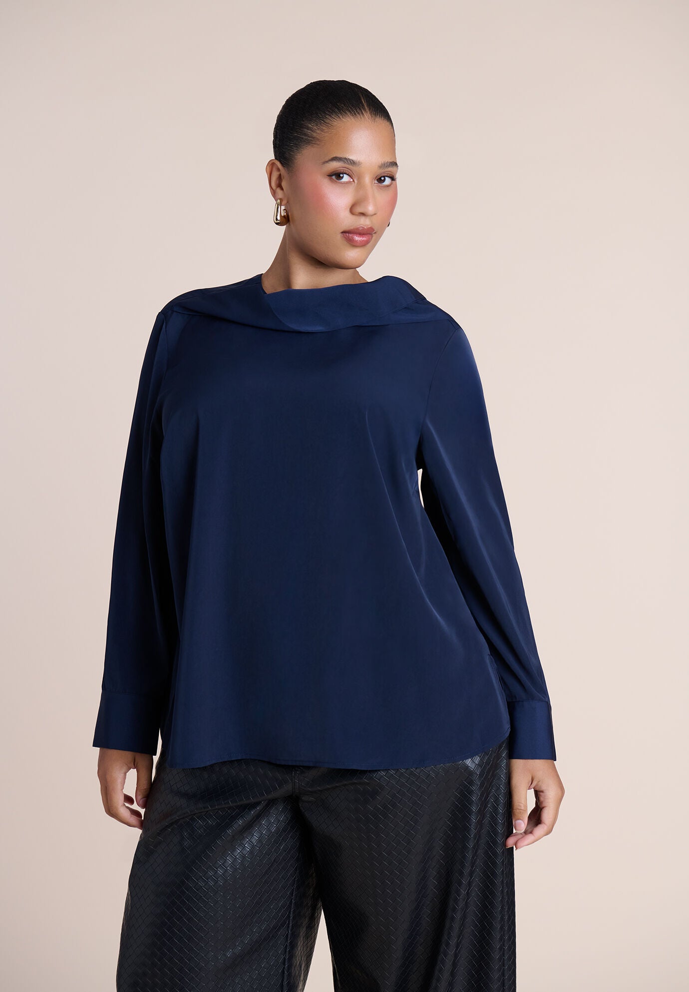 Scarf Collar Blouse, NAVY, alternate image number 2