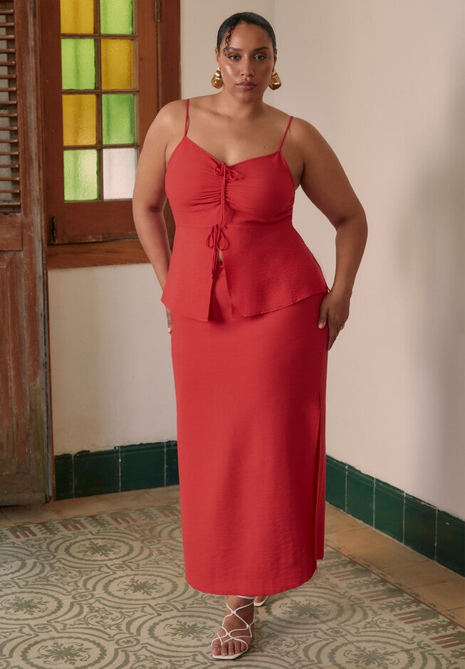 Column Skirt With Slits, ELECTRIC ORANGE, hi-res image number null