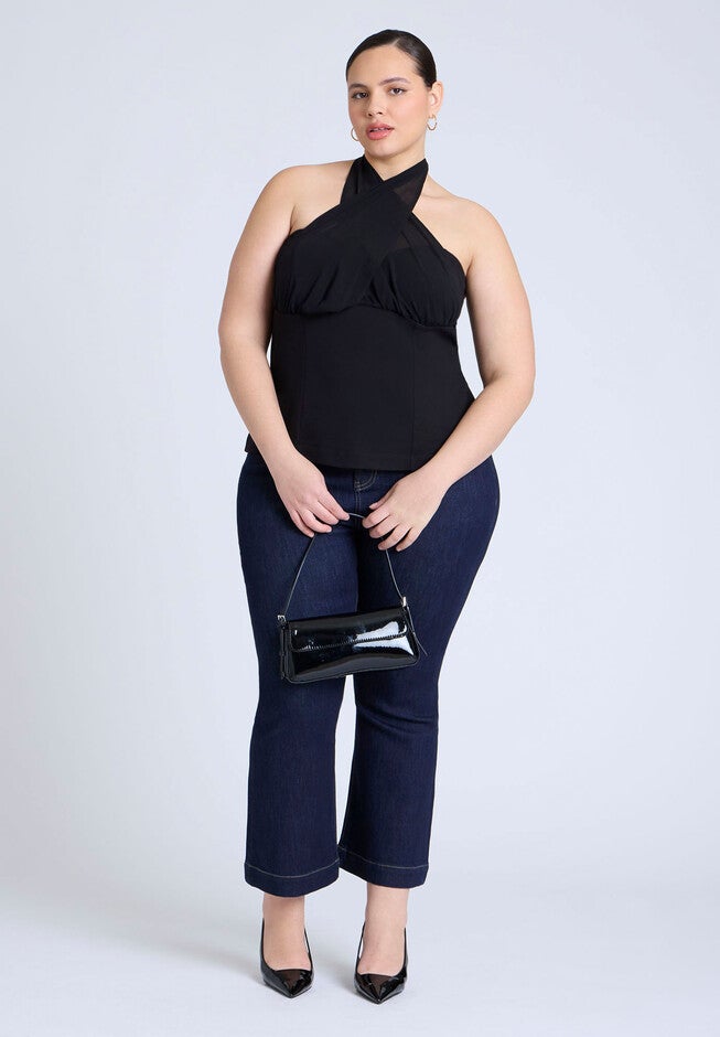 Chiffon Wrap Halter Top , BLACK ONYX, alternate image number null