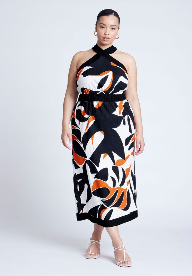 Halter Neck Printed Maxi Dress, OVERSIZED TIGER FAUNA, on-hover image number null