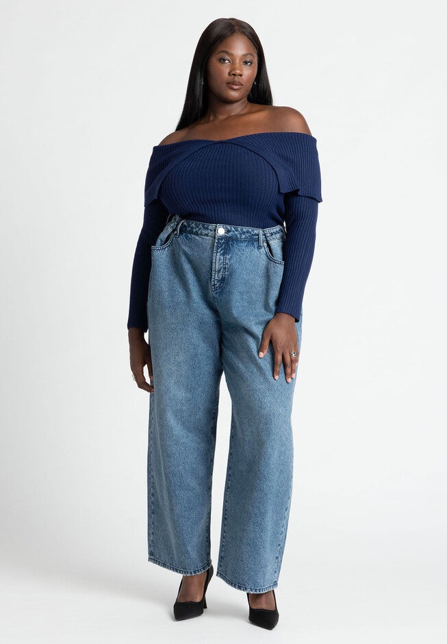 Slouchy Jean With Waistband Detail, MEDIUM WASH DENIM, on-hover image number null