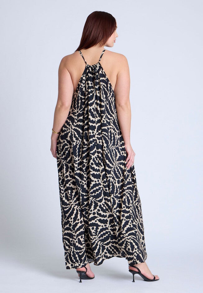 Hardware Detail Trapeze Maxi Dress, CRINKLE CUT FAUNA, alternate image number null