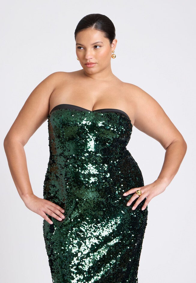 ELOQUII x kate spade new york Sequin Column Dress With Bustier, TREE TOP, alternate image number null