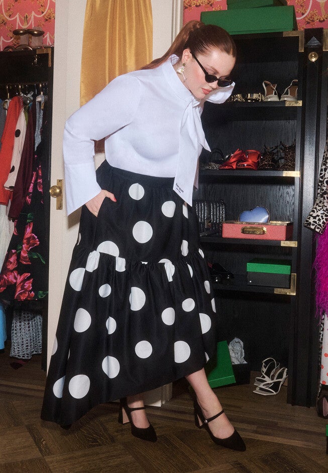 ELOQUII x kate spade new york Tiered Dot Maxi Skirt, POLKA DOT, hi-res image number null