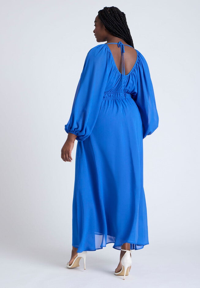 Chiffon Balloon Sleeve Maxi Dress, BEAUCOUP BLUE, on-hover image number null
