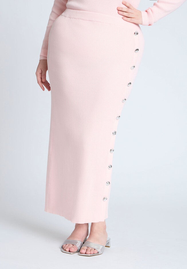 Maxi Sweater Skirt With Button Down Placket, PINKESQUE, on-hover image number null