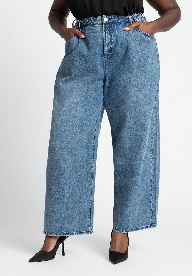 Slouchy Jean With Waistband Detail, MEDIUM WASH DENIM, alternate image number null