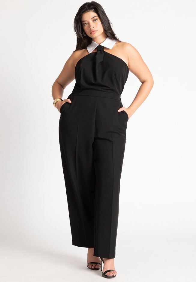 Faux Tie Collared Jumpsuit, , on-hover image number null