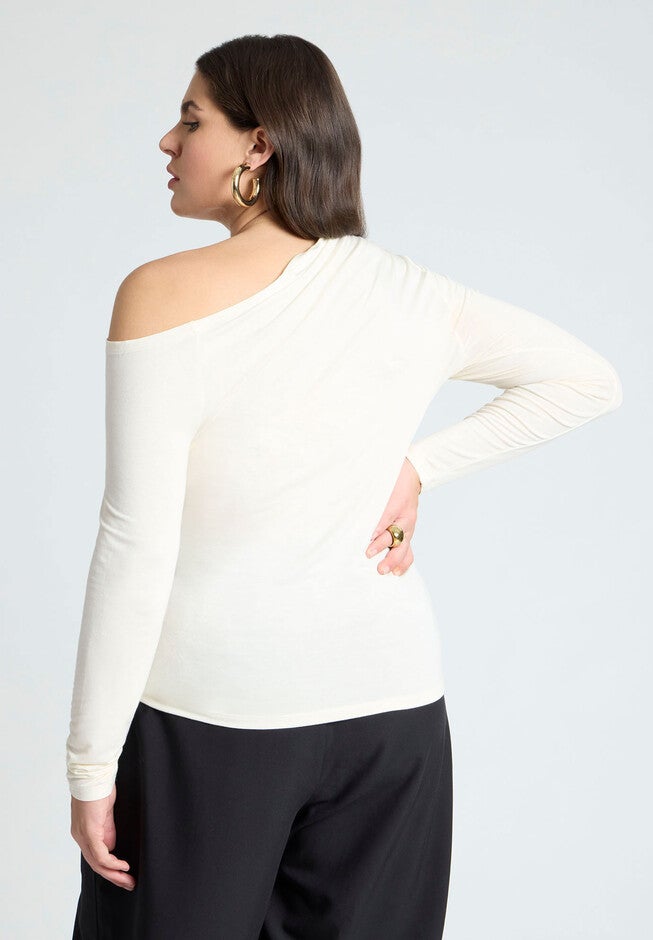 Asymmetrical Neck Drape Top, CREAM, on-hover image number null