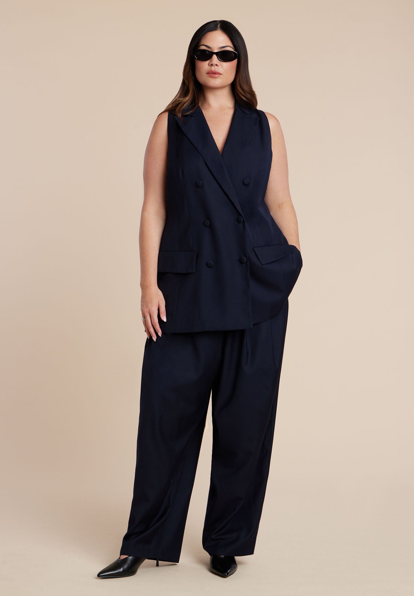 Long Tailored Vest, NAVY, alternate image number 5