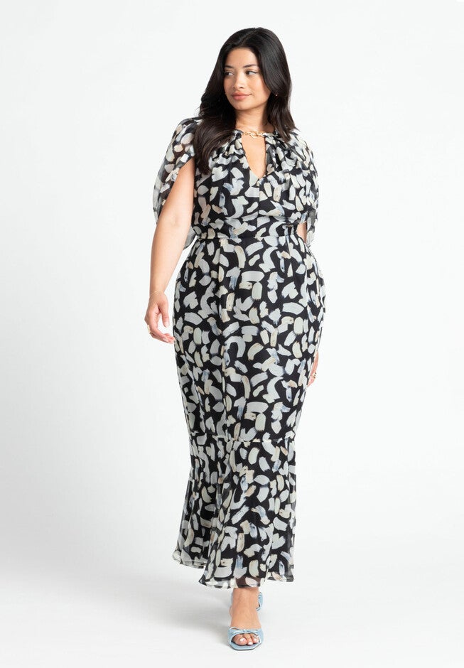 Chiffon Ruched Maxi Dress, BRUSHSTROKE FLORAL, on-hover image number null