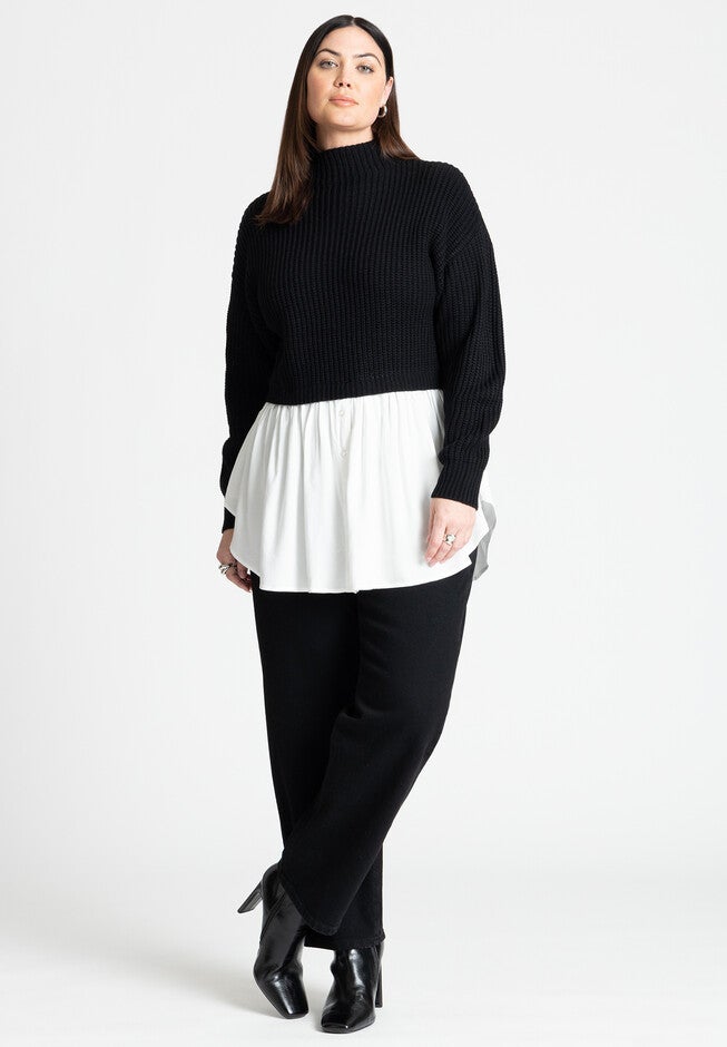 Twofer Skirted Sweater, BLACK AND SOFT WHITE, alternate image number null