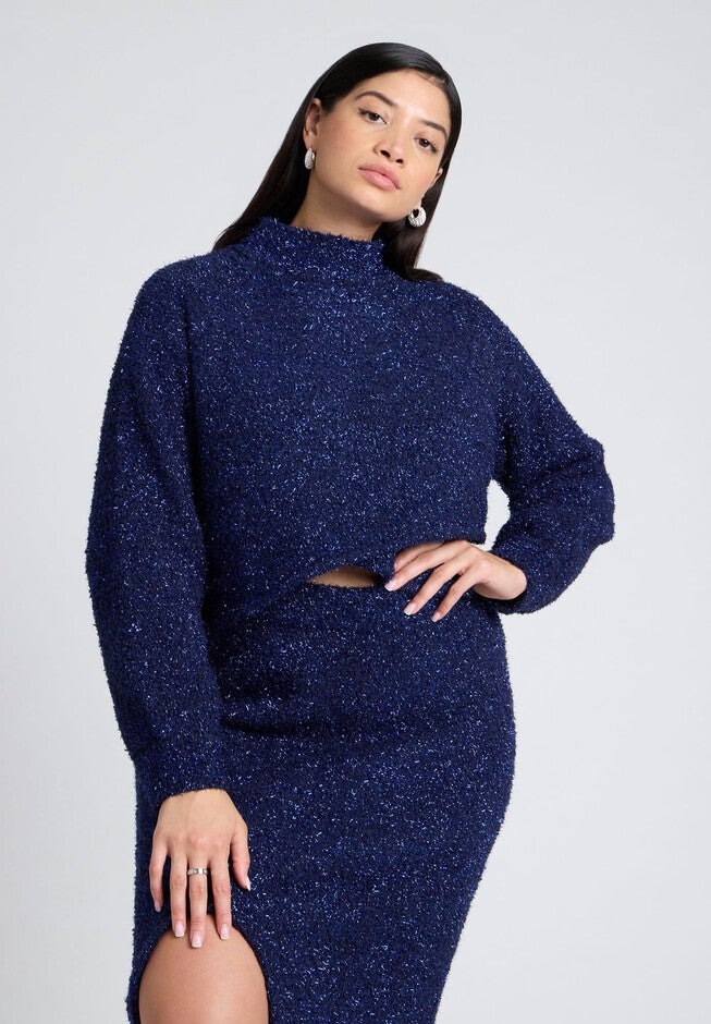 Overlap Front Lurex Sweater, NAVY, hi-res image number null