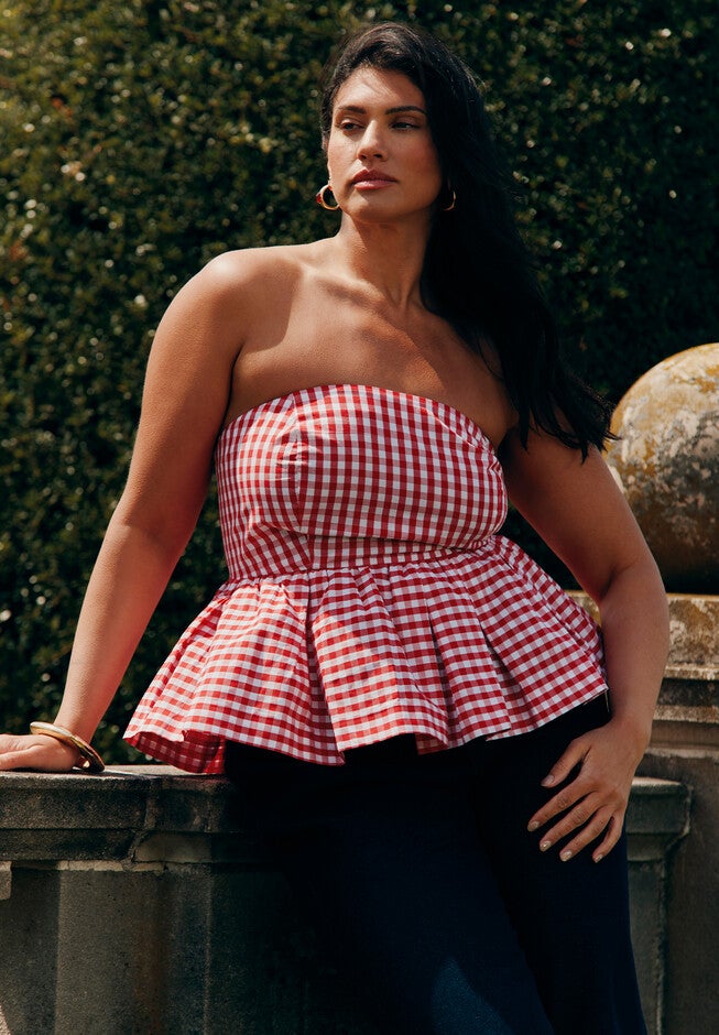 Gingham Peplum Top, SPRING GINGHAM RED, alternate image number null