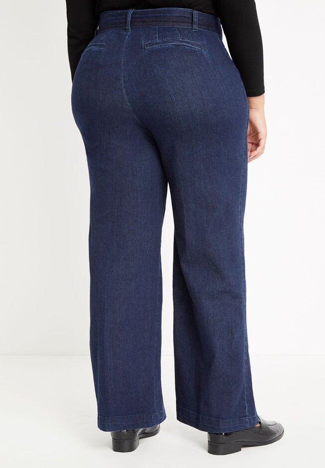Classic Fit Belted High Rise Wide Leg Jean, , on-hover image number null