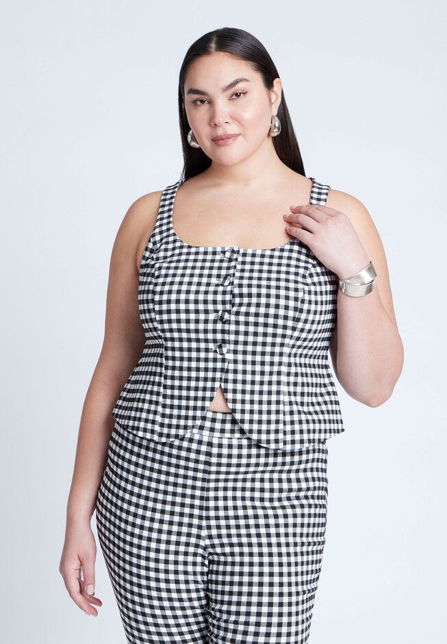 Gingham Square Neck Vest, BLACK WHITE GINGHAM, on-hover image number null