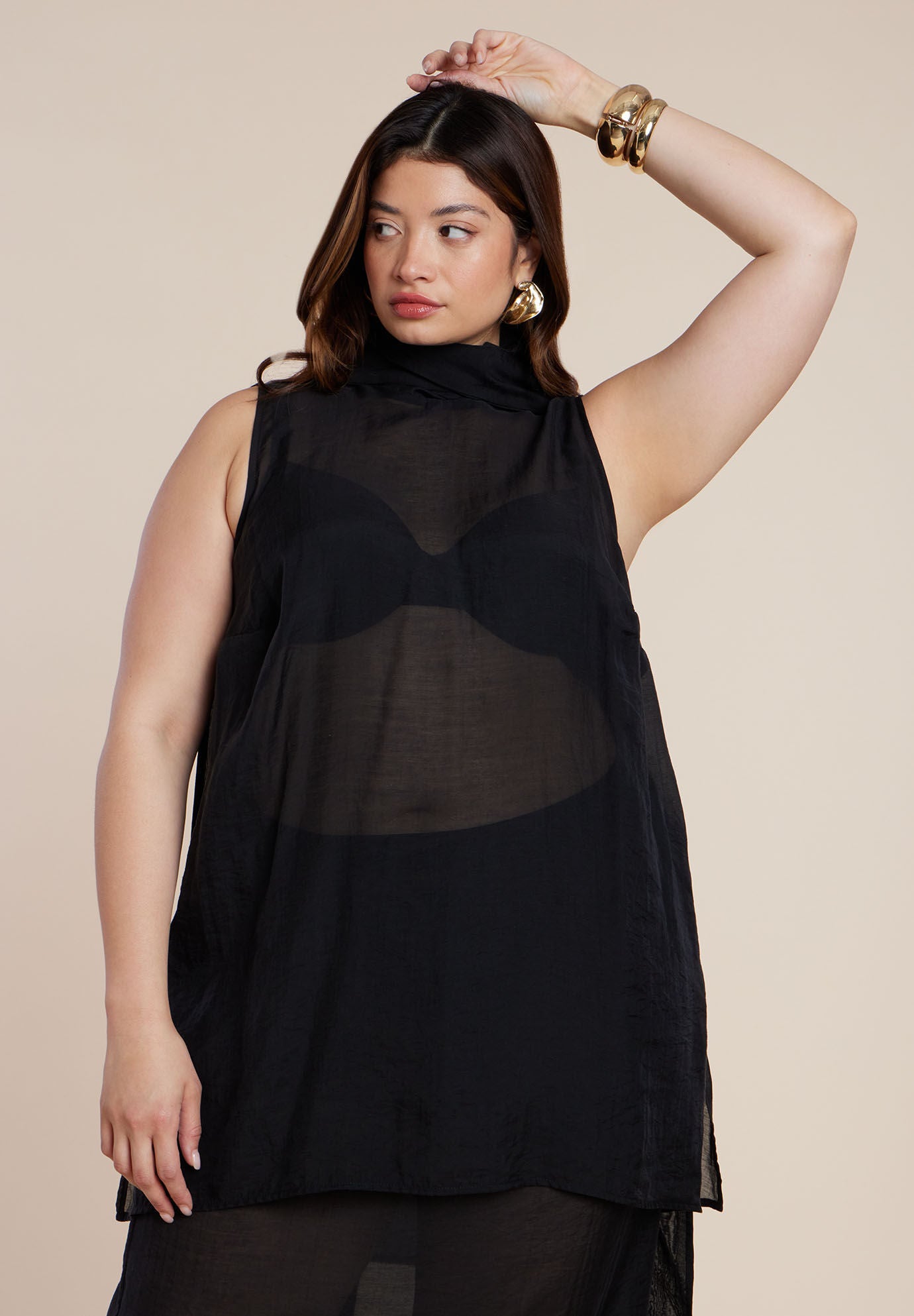 Sheer Neck-Tie Tunic