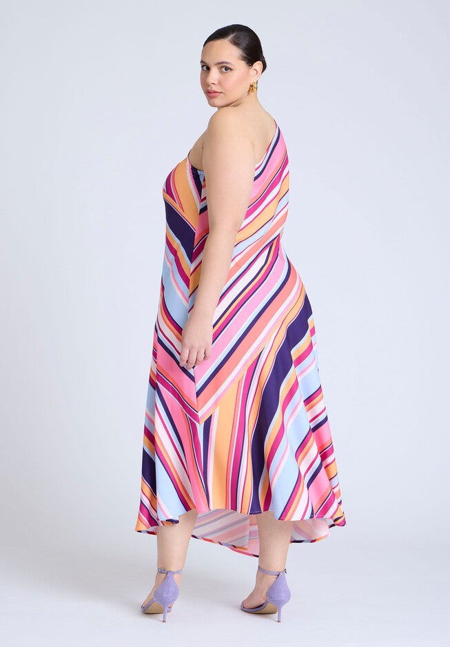 One Shoulder Multi Color Dress , TOPAZ STRIPE, on-hover image number null