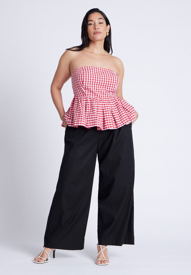 Gingham Peplum Top, SPRING GINGHAM RED, alternate image number null