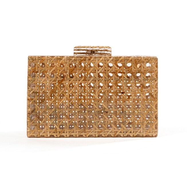 Cane Rattan Acrylic Clutch, BROWN, hi-res image number 0