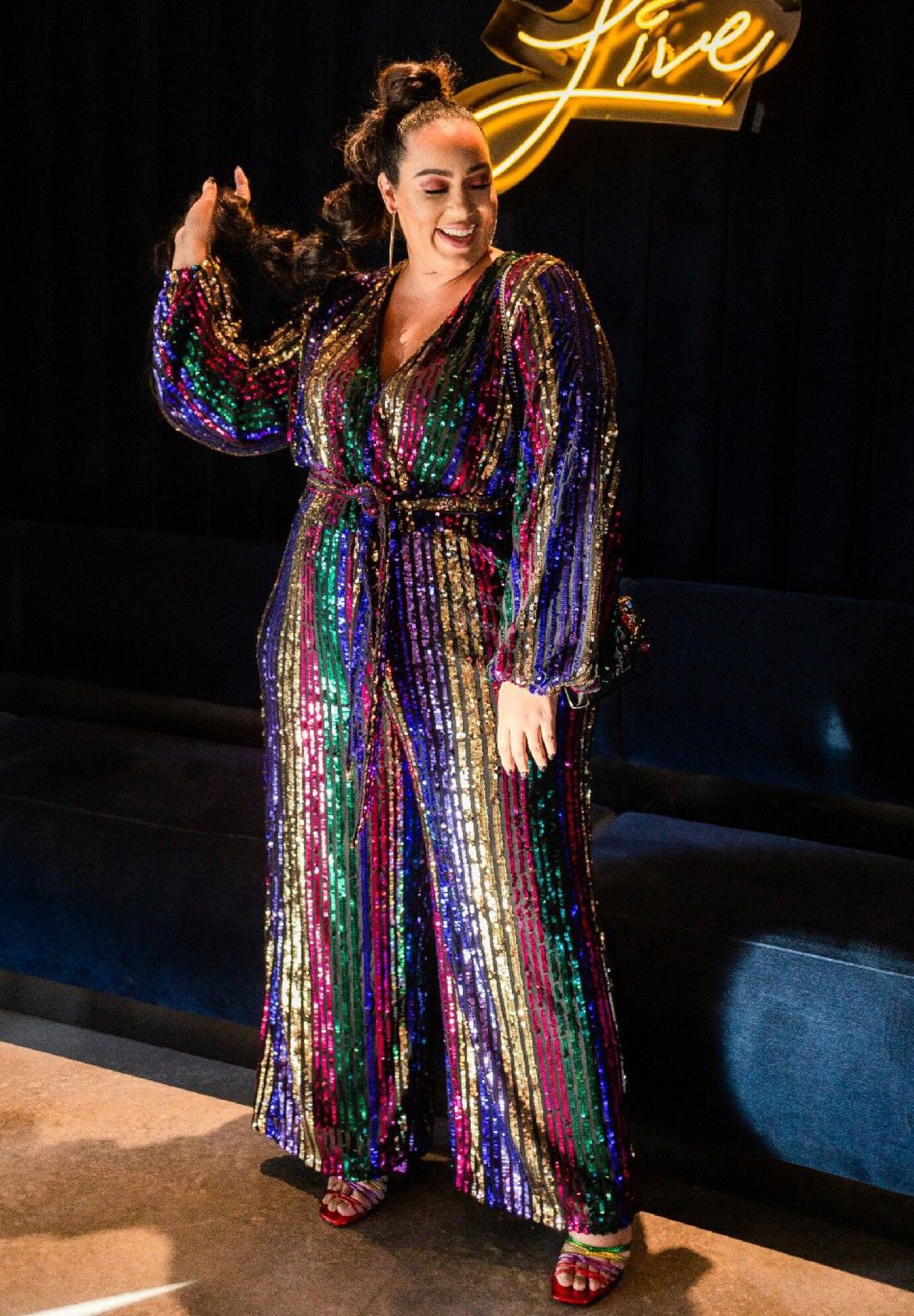 Multicolor Stripe Sequin Jumpsuit OneStopPlus