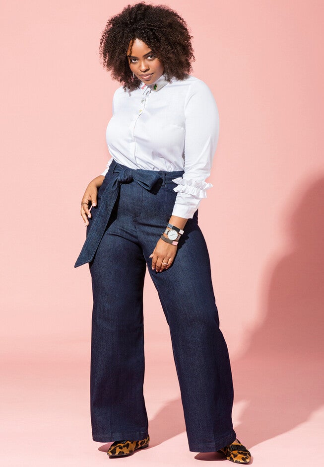 Classic Fit Belted High Rise Wide Leg Jean, , alternate image number null