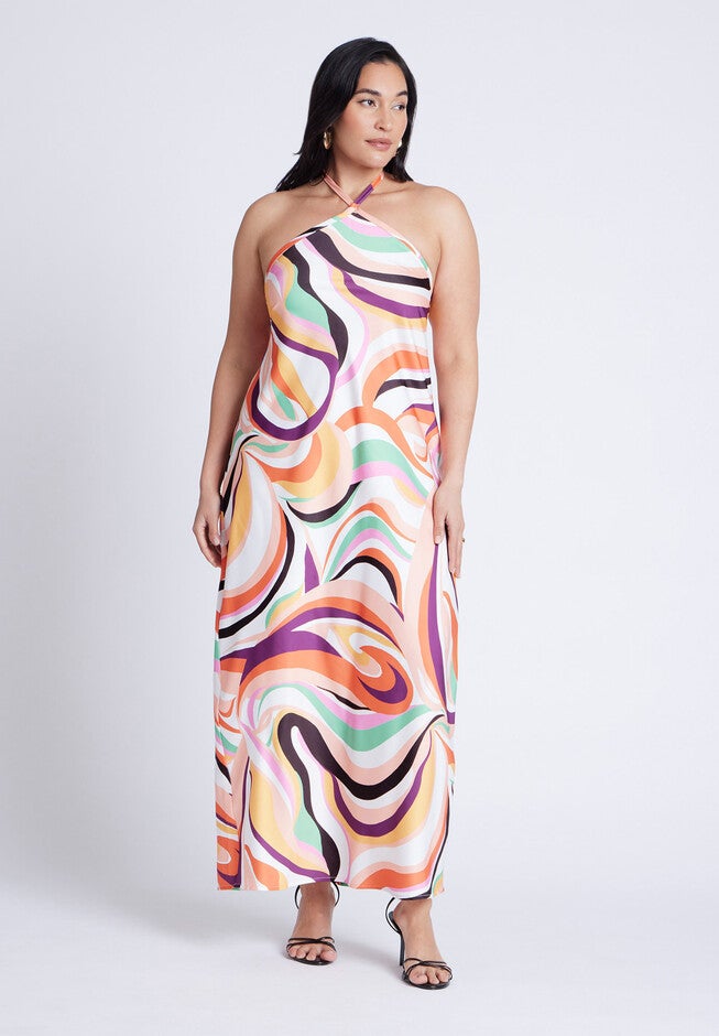 Tie Neck Printed Maxi Dress, SABRINA SWIRL MULTI, hi-res image number null