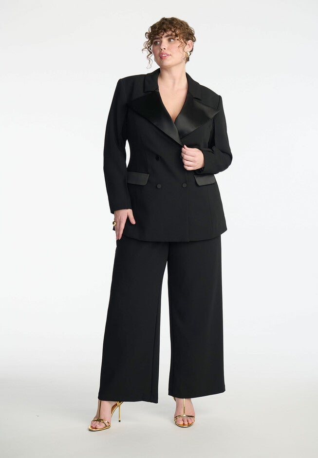 ELOQUII x kate spade new york Tailored Wide Leg Trouser, BLACK, on-hover image number null
