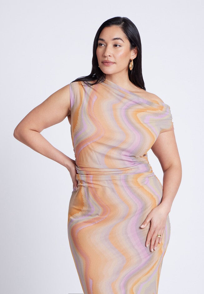 Printed Mesh Dress, ANGELA STRIPE, alternate image number null