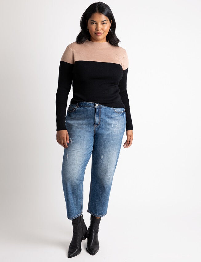 Colorblock Sweater, BLACK CAMEL, alternate image number null