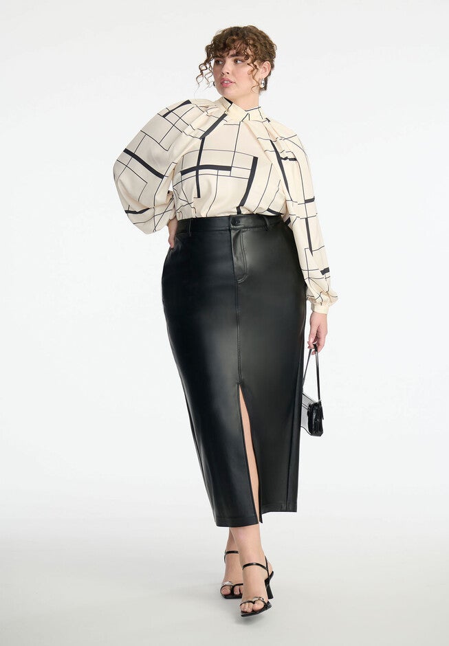 Draped Sleeve Printed Top, GEOMETRIC LINES, alternate image number null