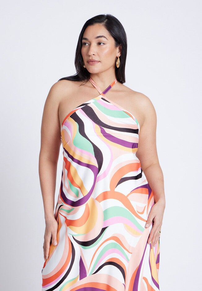 Tie Neck Printed Maxi Dress, SABRINA SWIRL MULTI, alternate image number null
