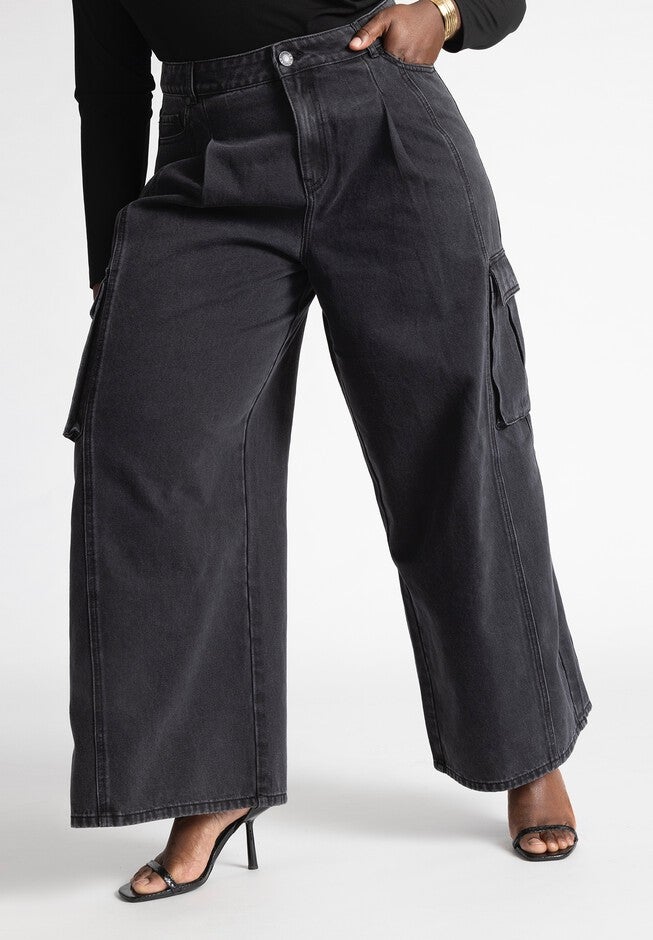 Wide Leg Cargo Jean, WASHED BLACK, hi-res image number null